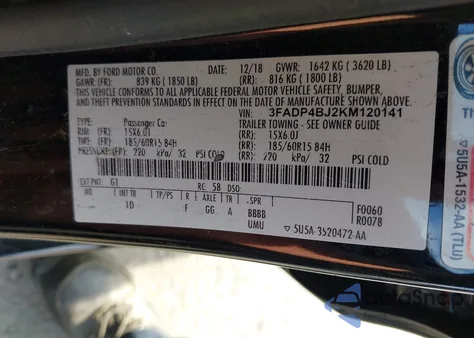 2019 Ford Fiesta Se from USA, damaged, VIN 3FADP4BJ2KM120141